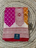 Pure Katan Silk Saree in Magenta, Maroon & Mustard with Intricate Traditional Weaves