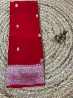 Pure Khaddi Chiffon Red Saree with Woven Border - Image 2