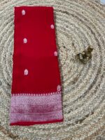 Pure Khaddi Chiffon Red Saree with Woven Border - Image 3
