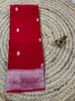 Pure Khaddi Chiffon Red Saree with Woven Border
