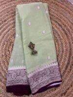 Mint Green Pure Khaddi Chiffon Saree with Silver Zari Border