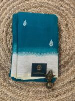 Teal Blue Pure Khaddi Chiffon Saree with Silver Woven Border