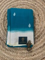 Teal Blue Pure Khaddi Chiffon Saree with Silver Woven Border - Image 2