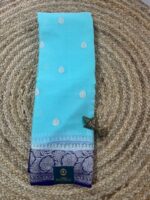 Sky Blue Pure Khaddi Chiffon Saree with Silver Buti & Royal Blue Woven Border - Image 2