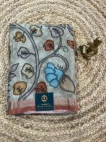 Soft Grey Viscose Kalamkari Saree with Handcrafted Floral Motifs