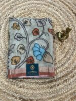 Soft Grey Viscose Kalamkari Saree with Handcrafted Floral Motifs - Image 2