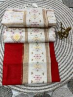 Silk Cotton Saree in Red & Ivory with Traditional Ikat Motifs - Image 2