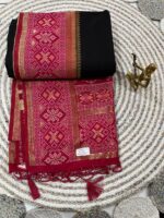 Silk Cotton Saree in Black & Maroon with Patola-Inspired Ikat Borders