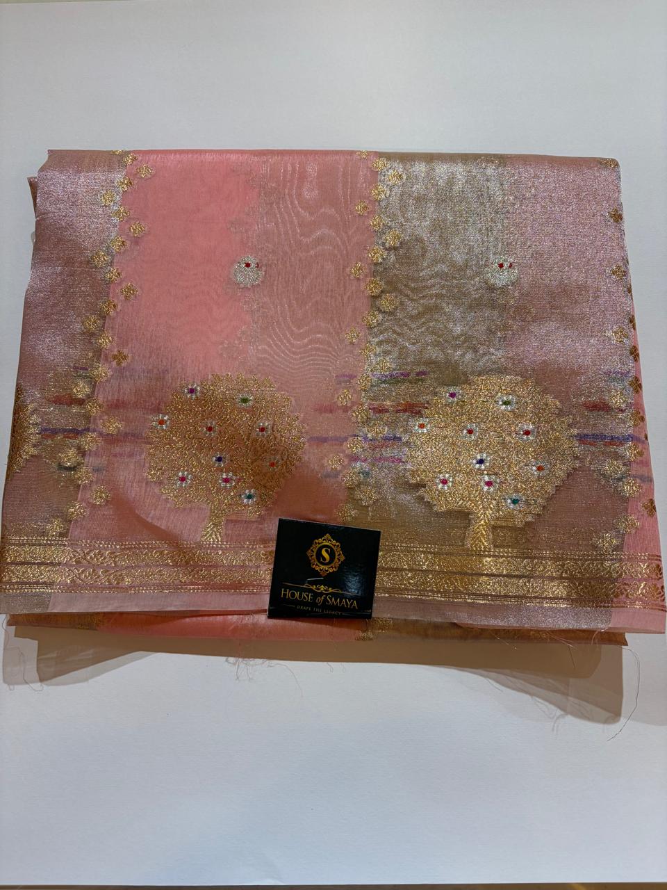 WhatsApp Image 2026-01-30 at 4.49.21 PM Elegant Peach & Gold Organza Tissue Saree with Zari Motifs - Image 1