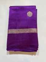 Royal Purple Organza Tissue Saree with Gold Zari Border - Image 2