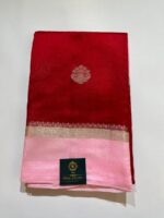 Crimson Red & Blush Pink Organza Tissue Saree with Gold Zari Border