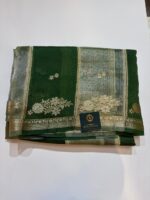 Emerald Green Organza Saree with Antique Gold Zari Border