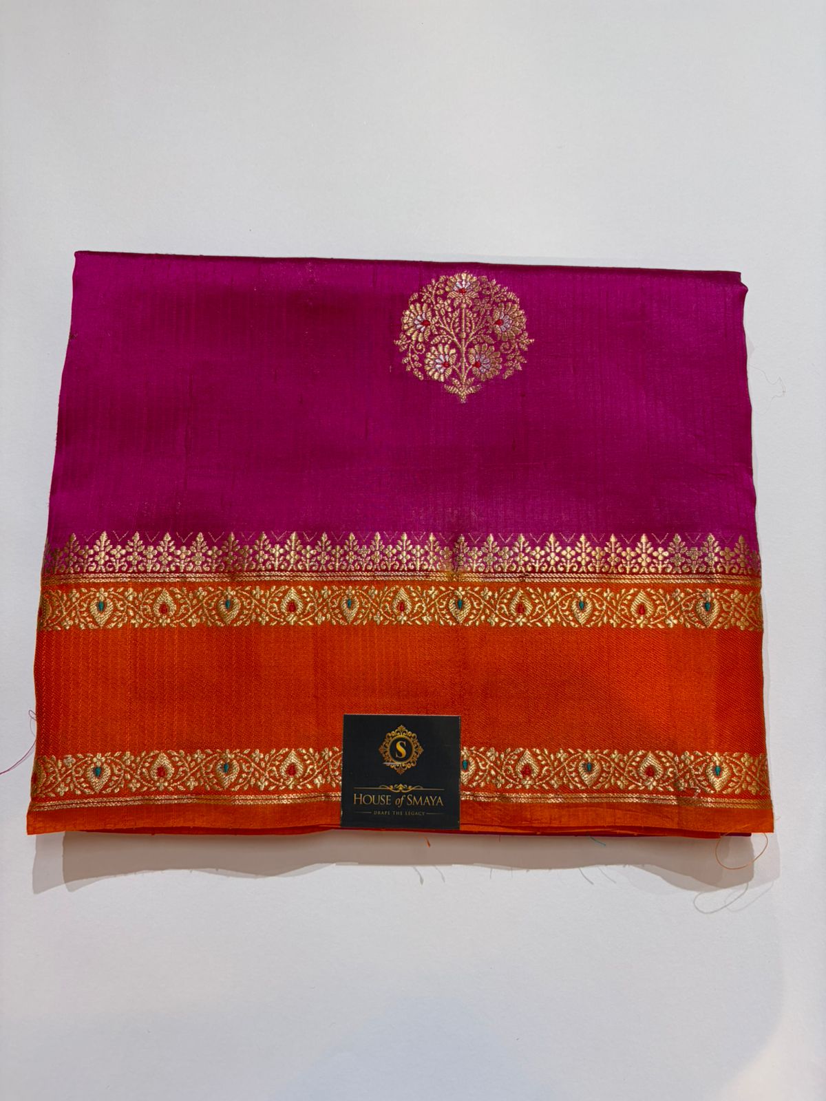 WhatsApp Image 2026-01-30 at 5.29.22 PM Magenta & Orange Raw Mango Silk Saree with Gold Zari Border - Image 1