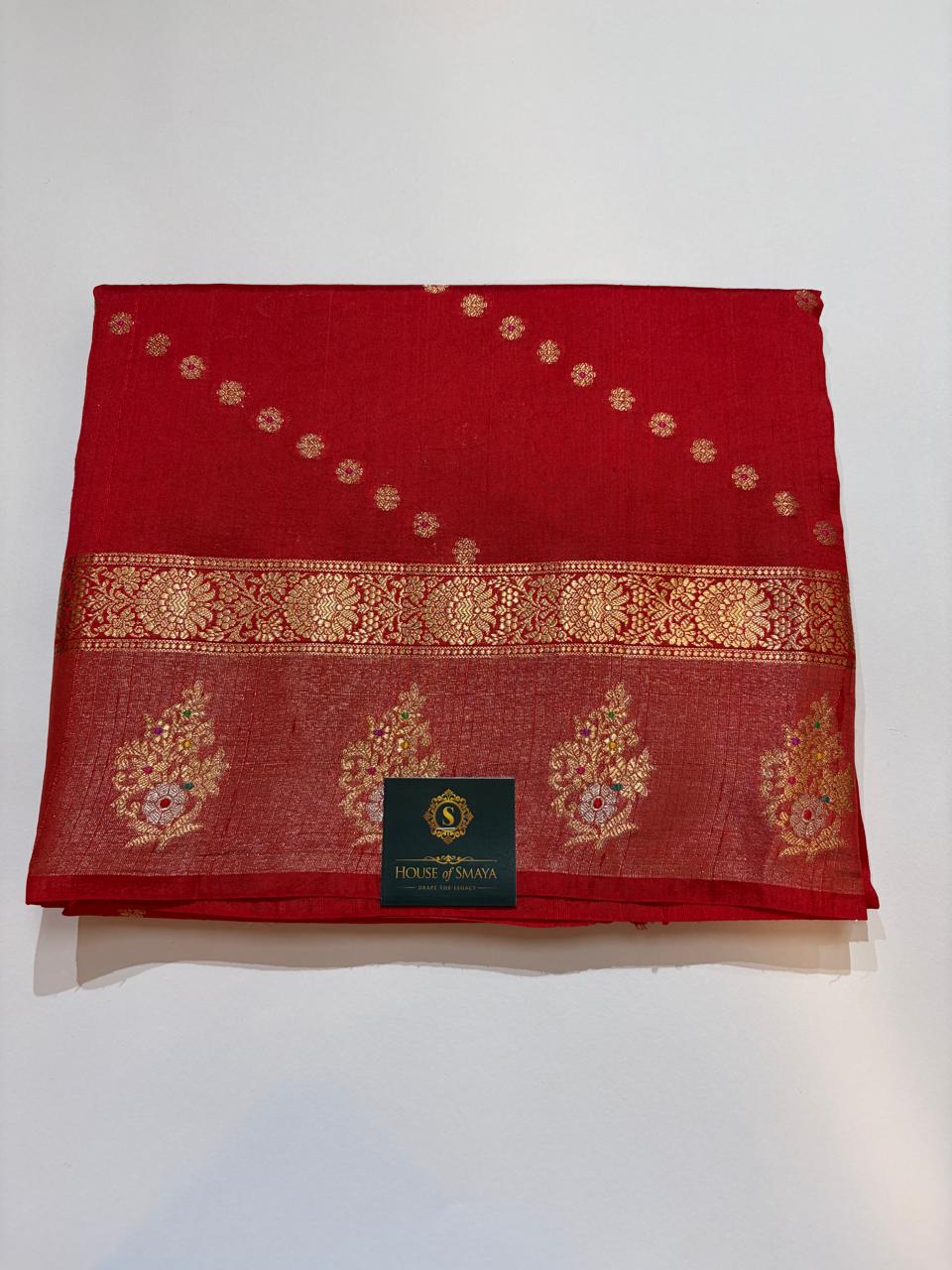 WhatsApp Image 2026-01-30 at 5.37.24 PM Crimson Red Silk Organza Saree with Intricate Gold Zari Border - Image 1