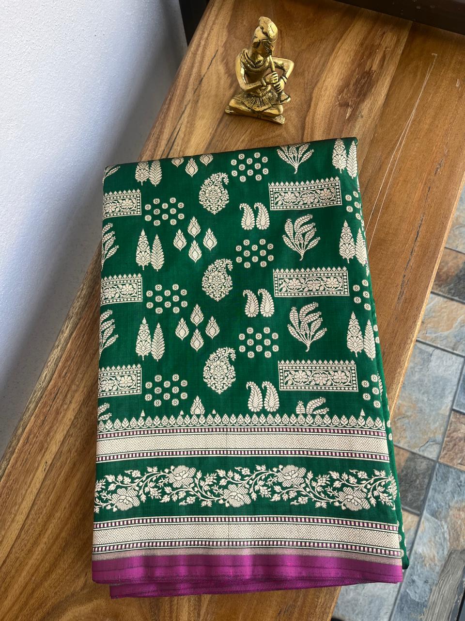 WhatsApp Image 2026-01-30 at 5.39.28 PM Emerald Green Pure Kathan Silk Saree with Antique Gold Motifs - Image 1