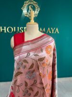 Blush Pink Floral Georgette Paithani Saree with Traditional Border - Image 2