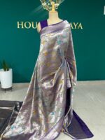 Lavender Silver Floral Georgette Paithani Saree with Rich Pallu - Image 2
