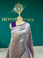 Lavender Silver Floral Georgette Paithani Saree with Rich Pallu - Image 3