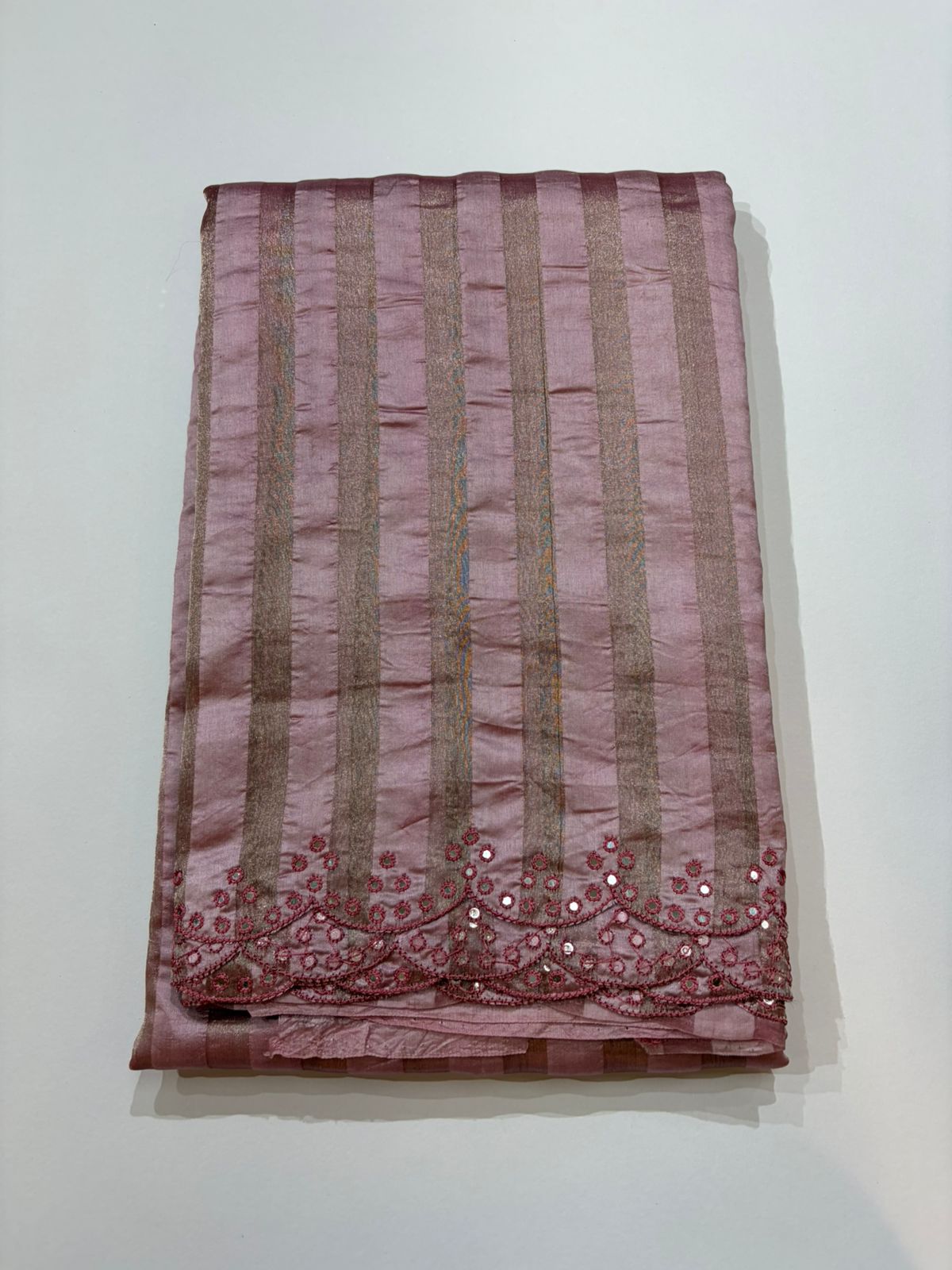WhatsApp Image 2026-01-30 at 5.55.05 PM Dusty Mauve Kora Tissue Saree with Vertical Zari Stripes & Hand-Embroidered Scallop Border - Image 1