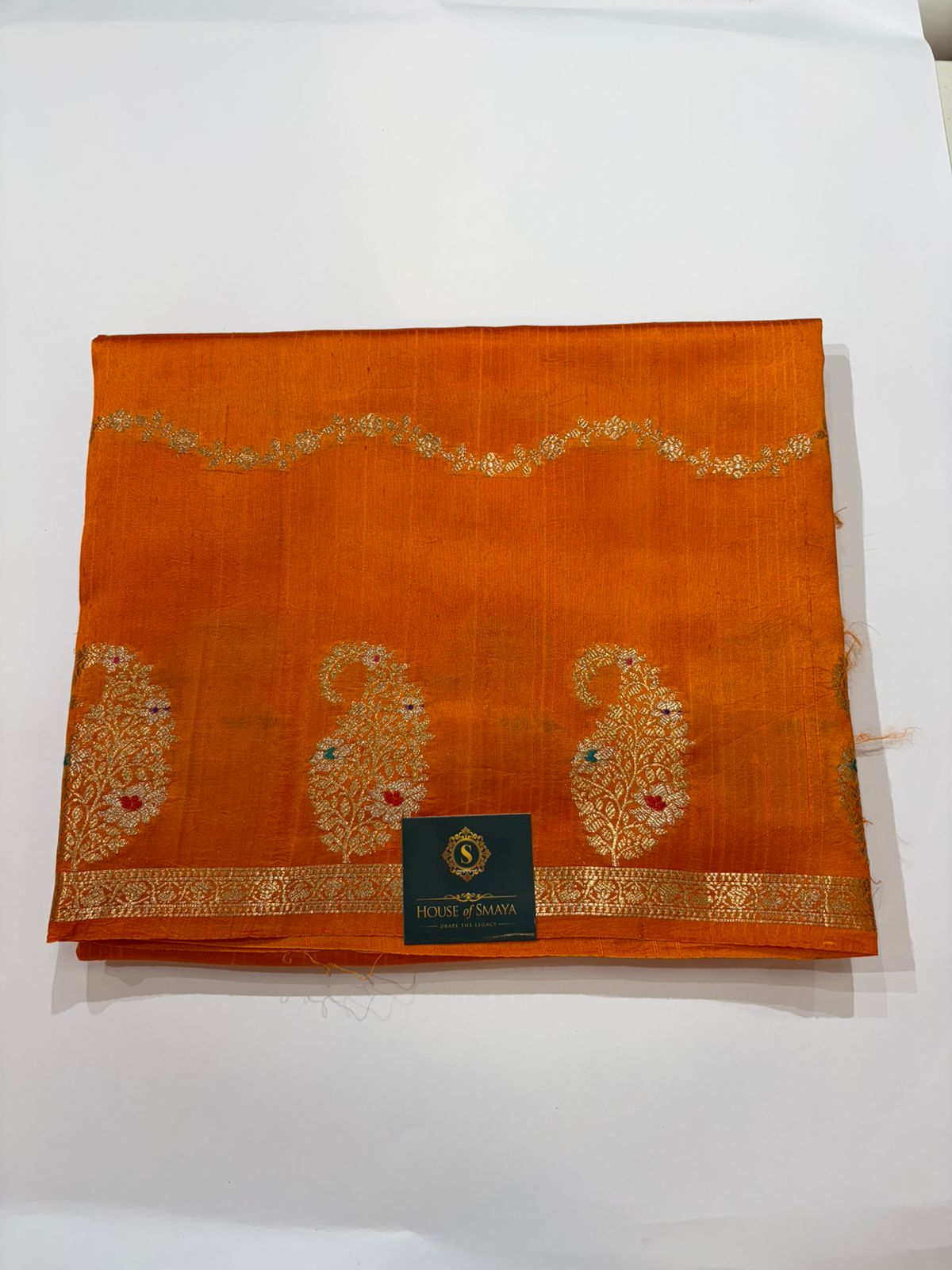 WhatsApp Image 2026-01-30 at 6.26.54 PM (1) Burnt Orange Organza Silk Saree with Gold Zari Paisley Motifs - Image 1