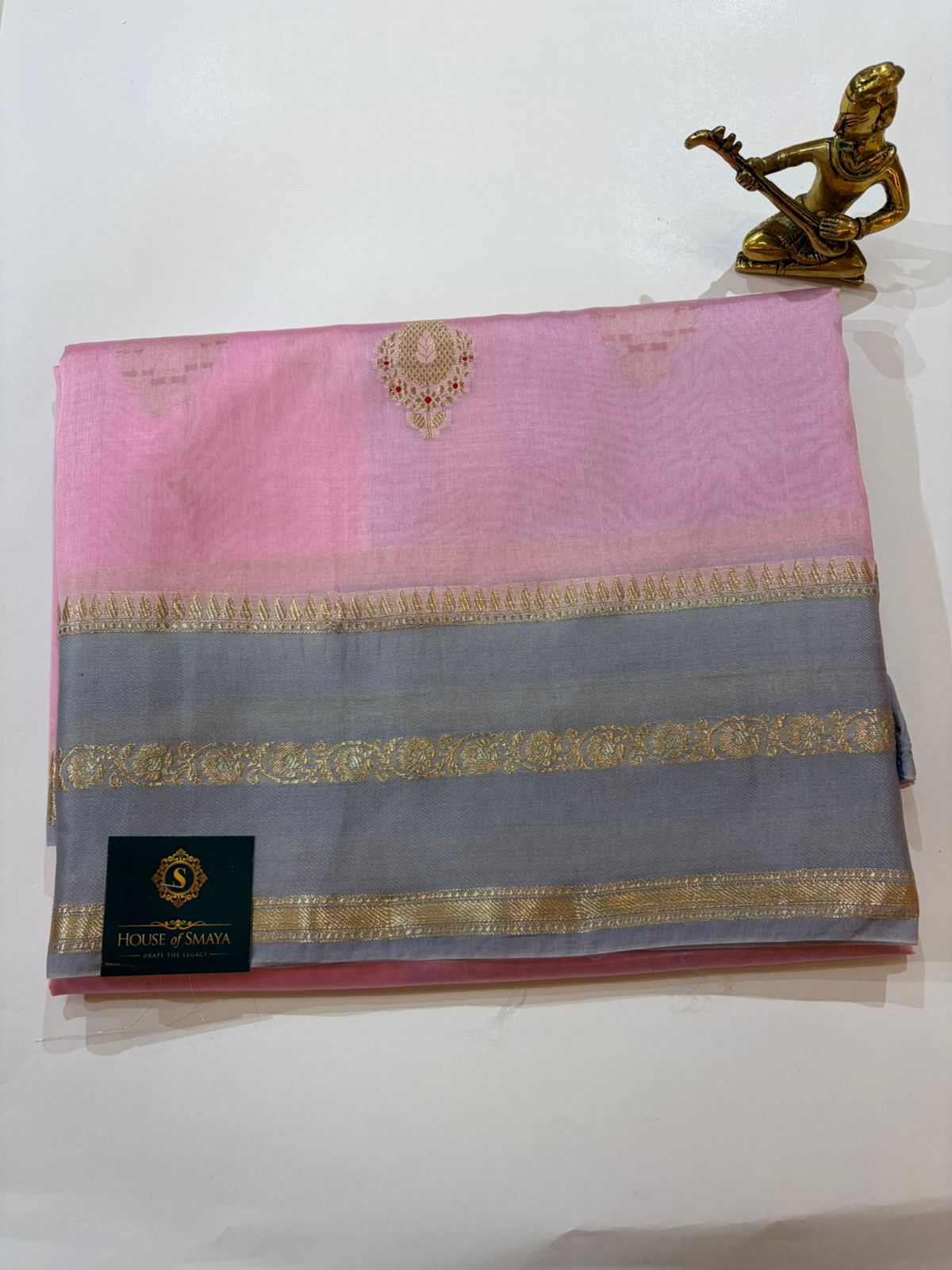 WhatsApp Image 2026-01-31 at 6.17.55 PM Soft Pink Organza Saree with Grey Zari Border - Image 1