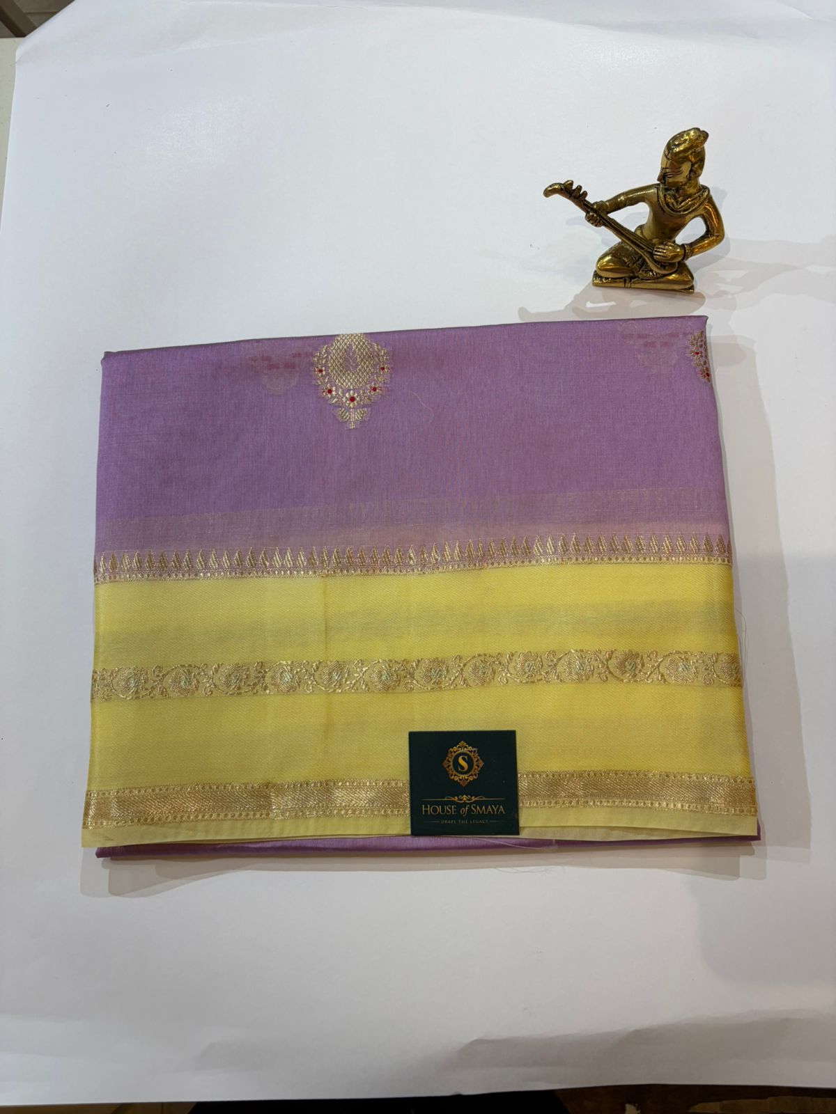 WhatsApp Image 2026-01-31 at 6.20.43 PM Dual-Tone Lavender & Yellow Organza Saree with Zari Border - Image 1