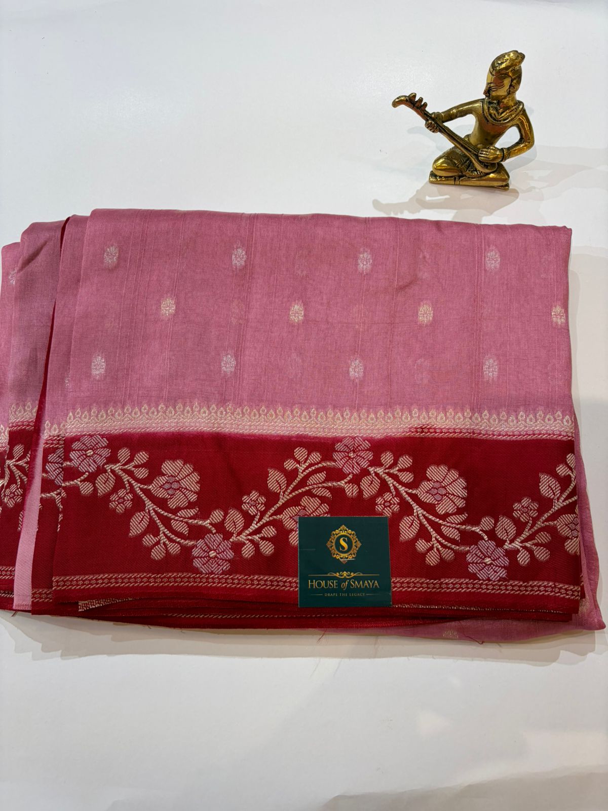 WhatsApp Image 2026-01-31 at 6.25.27 PM Rose Pink Tussar Georgette Saree with Rich Red Floral Border - Image 1