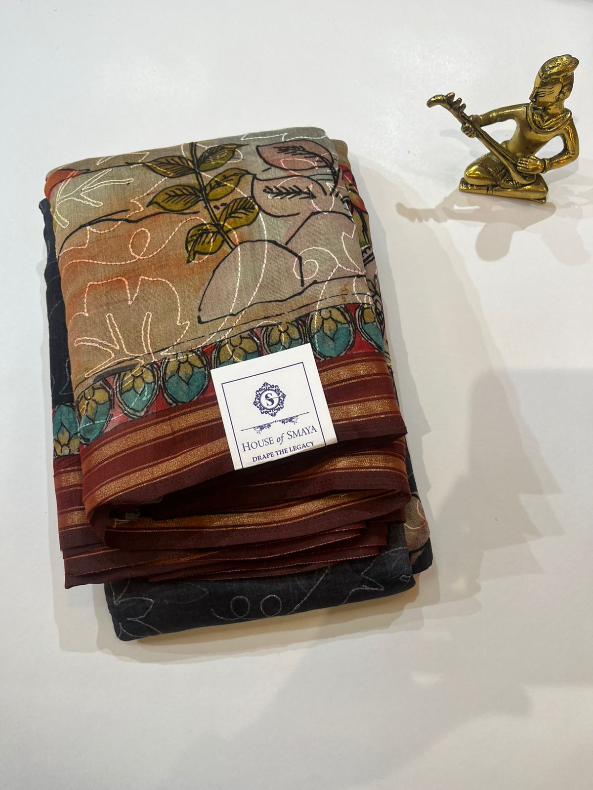 WhatsApp Image 2026-01-31 at 6.45.08 PM Earthy Brown Viscose Saree with Artistic Print & Gold Border - Image 1