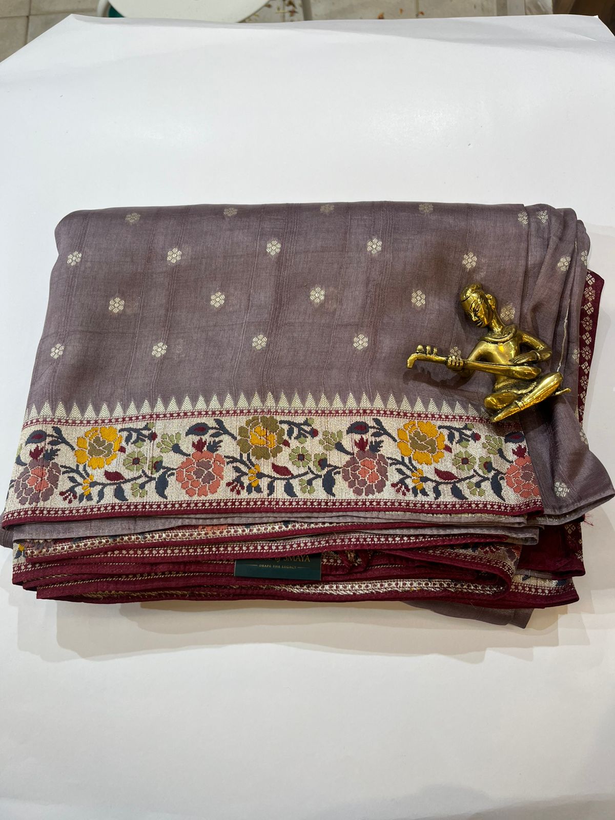 WhatsApp Image 2026-01-31 at 6.50.14 PM Smoky Grey Tussar Georgette Saree with Multicolour Floral Woven Border - Image 1