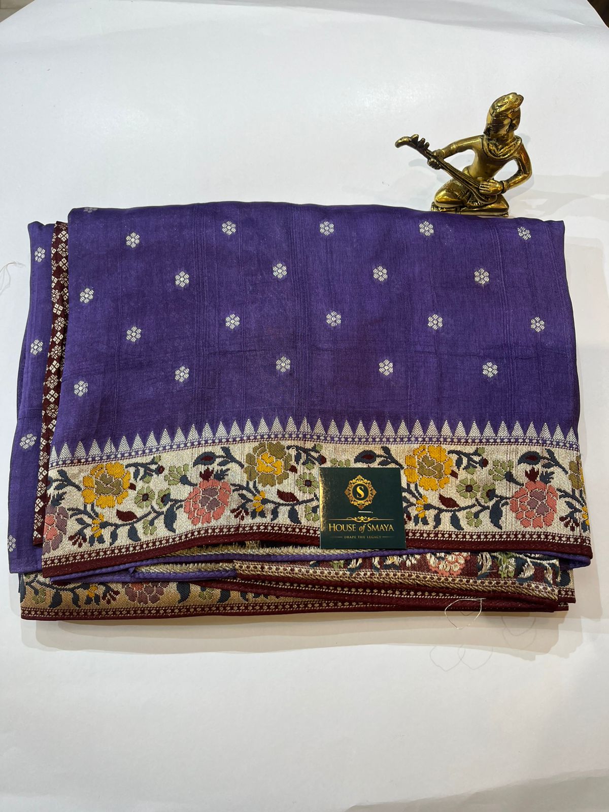 WhatsApp Image 2026-01-31 at 6.50.16 PM Royal Purple Tussar Georgette Saree with Floral Woven Border - Image 1