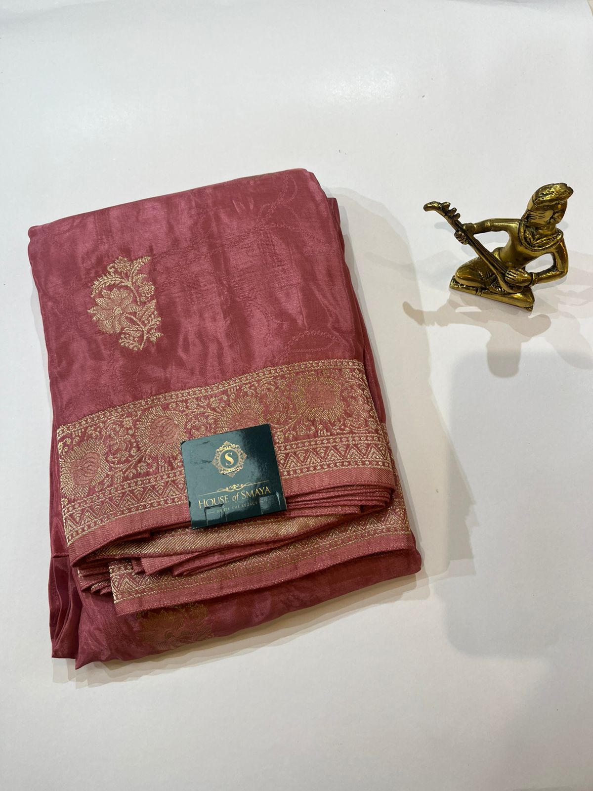 WhatsApp Image 2026-01-31 at 6.59.42 PM Dusty Rose Crepe Saree with Antique Gold Zari Border - Image 1