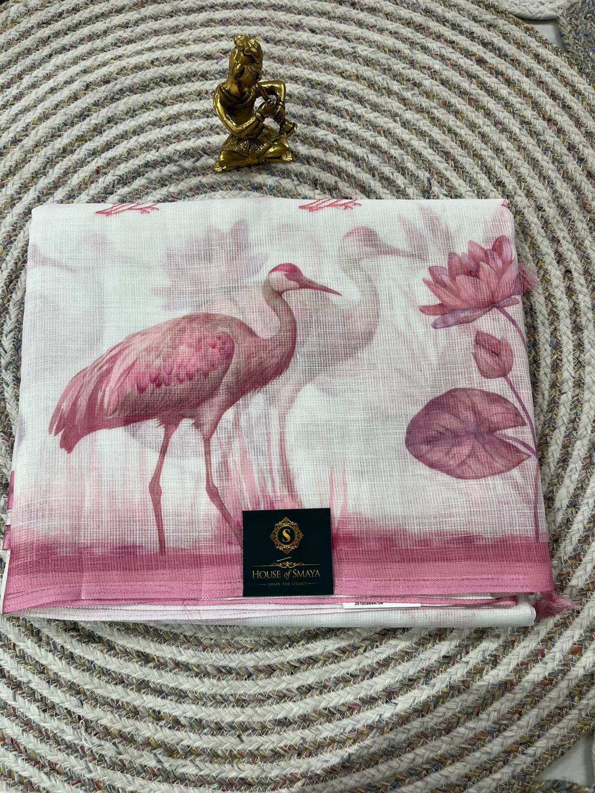 WhatsApp Image 2026-01-31 at 8.23.33 PM Ivory Kora Cotton Saree with Blush Pink Bird & Lotus Print - Image 1