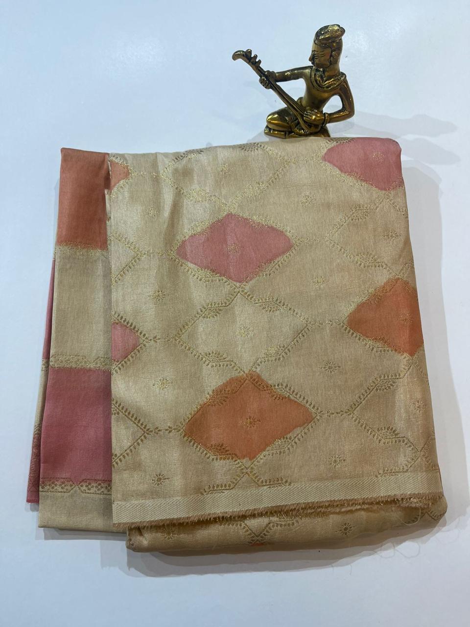 WhatsApp Image 2026-01-31 at 8.30.50 PM Georgette Silk Beige Peach 3 Piece Suit with Diamond Zari Design - Image 1