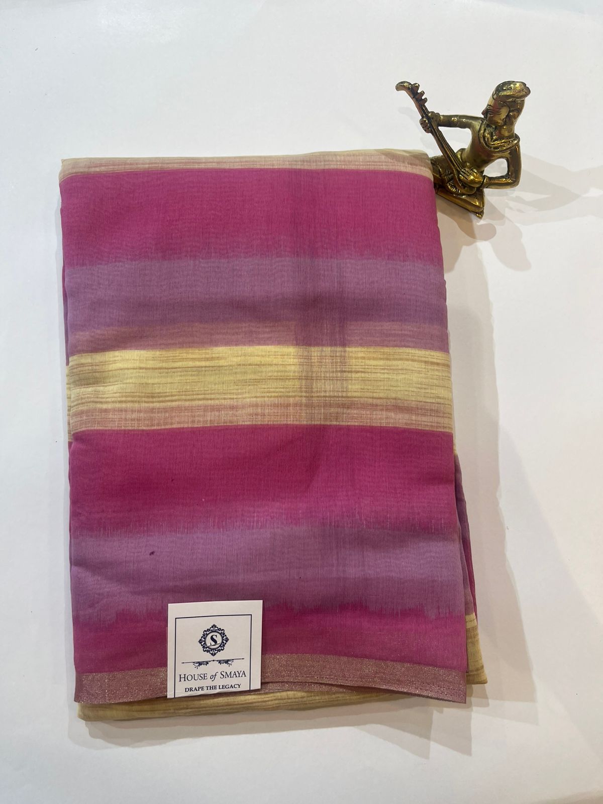 WhatsApp Image 2026-01-31 at 8.37.10 PM (1) Pink & Lavender Striped Chanderi Cotton Saree with Soft Gold Border - Image 1