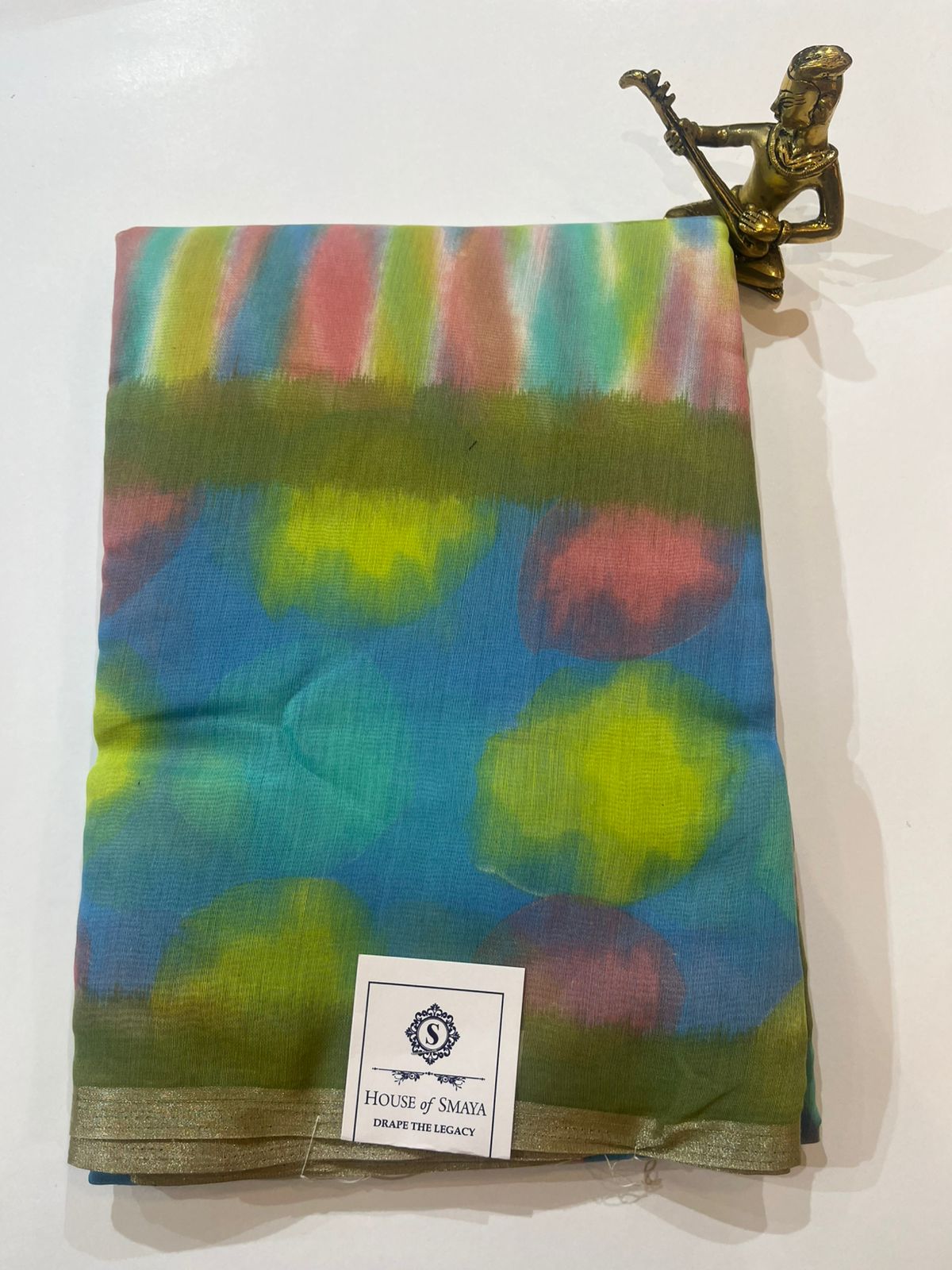 WhatsApp Image 2026-01-31 at 8.37.11 PM Multicolor Ikat-Inspired Chanderi Cotton Saree with Subtle Gold Border - Image 1