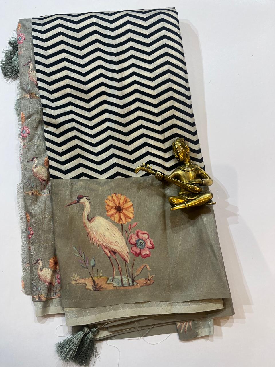 WhatsApp Image 2026-01-31 at 8.39.33 PM Grey & Black Chevron Crepe Georgette Saree with Artistic Bird Pallu - Image 1