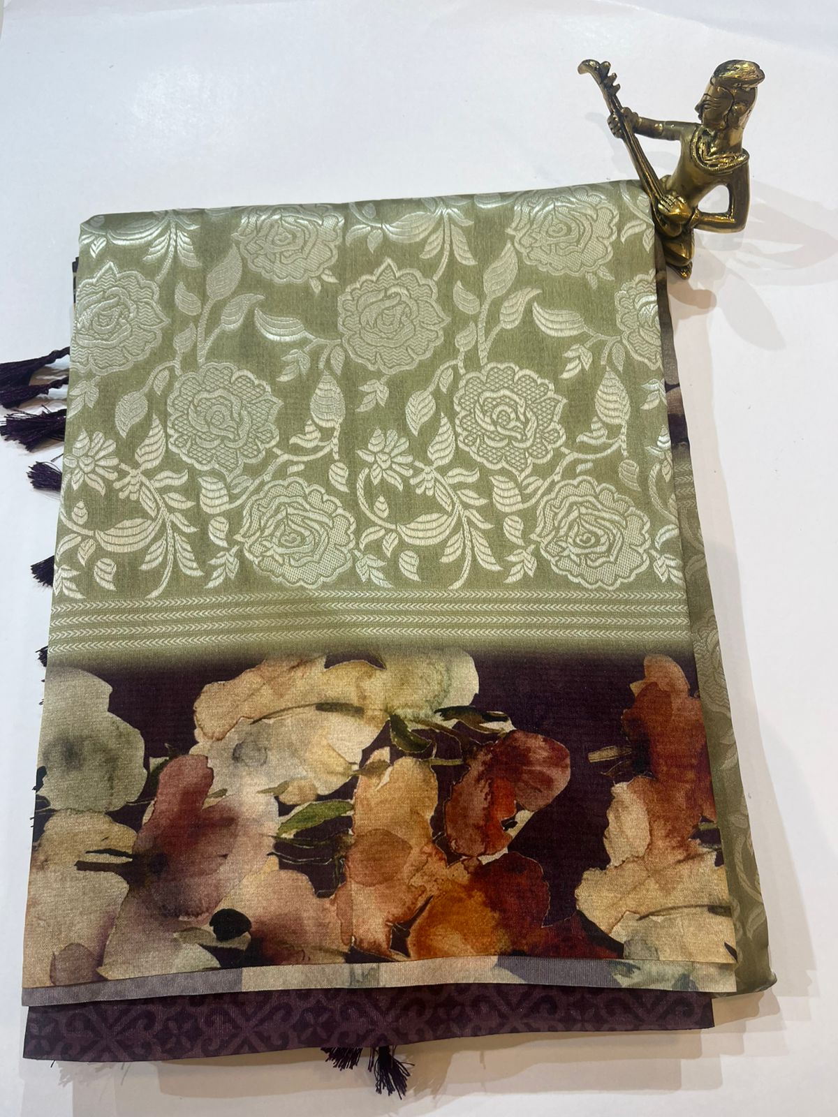 WhatsApp Image 2026-01-31 at 8.51.36 PM Olive Green Jacquard Soft Silk Saree with Floral Weave & Artistic Pallu - Image 1