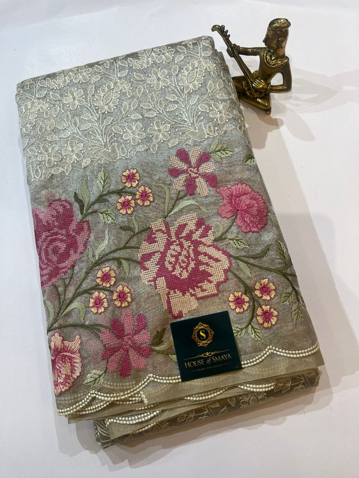 WhatsApp Image 2026-01-31 at 8.53.32 PM Grey Chikankari Saree with Floral Embroidery & Delicate Pearl Border - Image 1