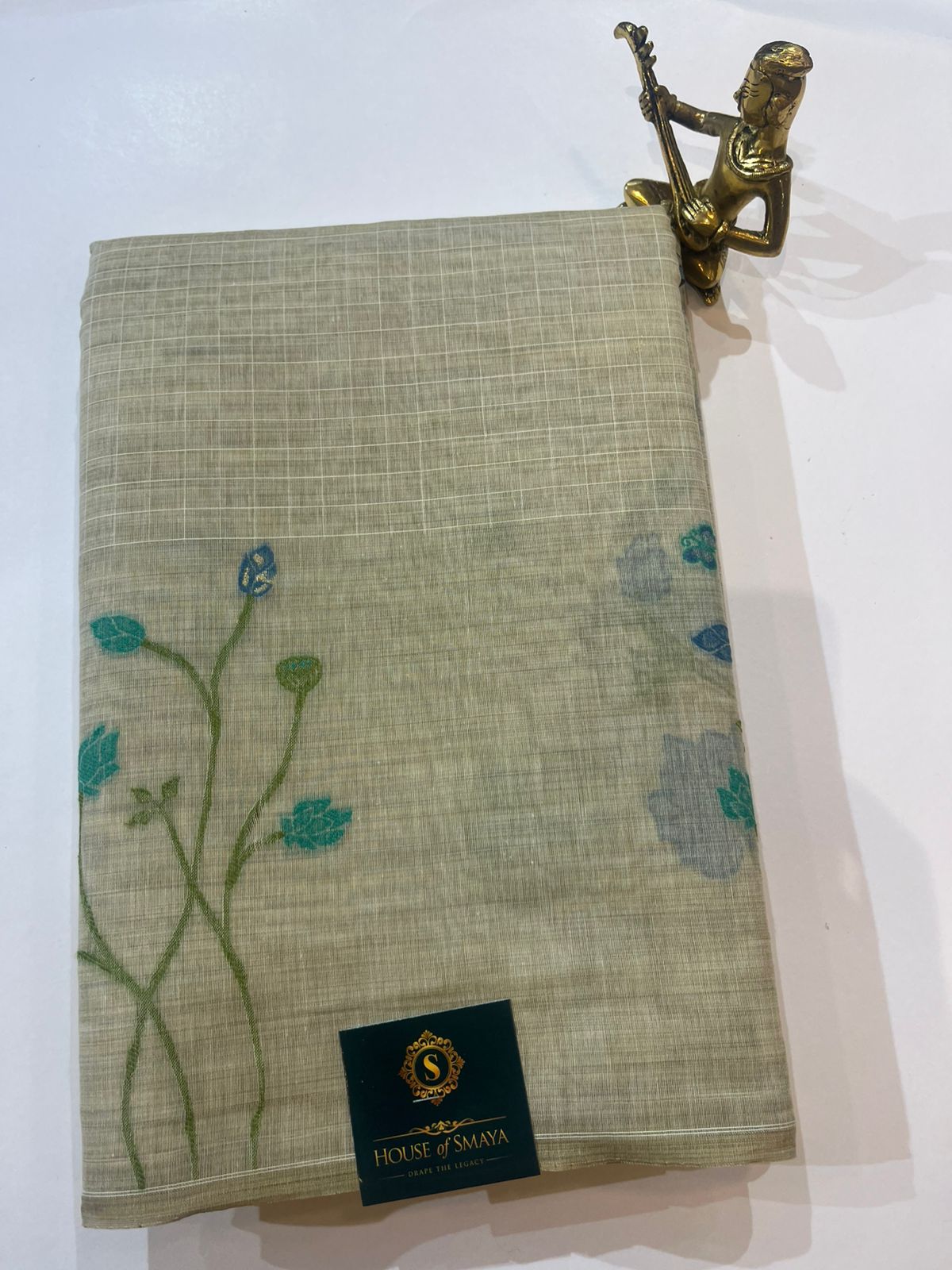 WhatsApp Image 2026-01-31 at 8.57.11 PM Soft Beige Chanderi Cotton Saree with Minimal Floral Motifs - Image 1