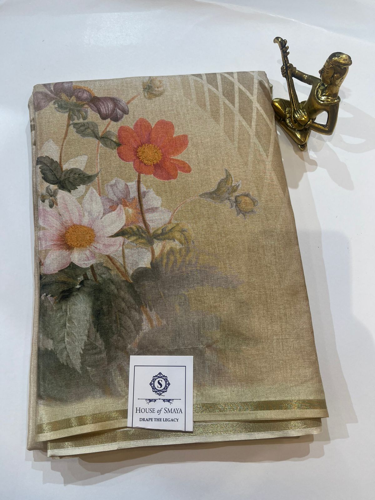 WhatsApp Image 2026-01-31 at 9.00.39 PM Beige Gold Semi Silk Saree with Elegant Floral Print - Image 1