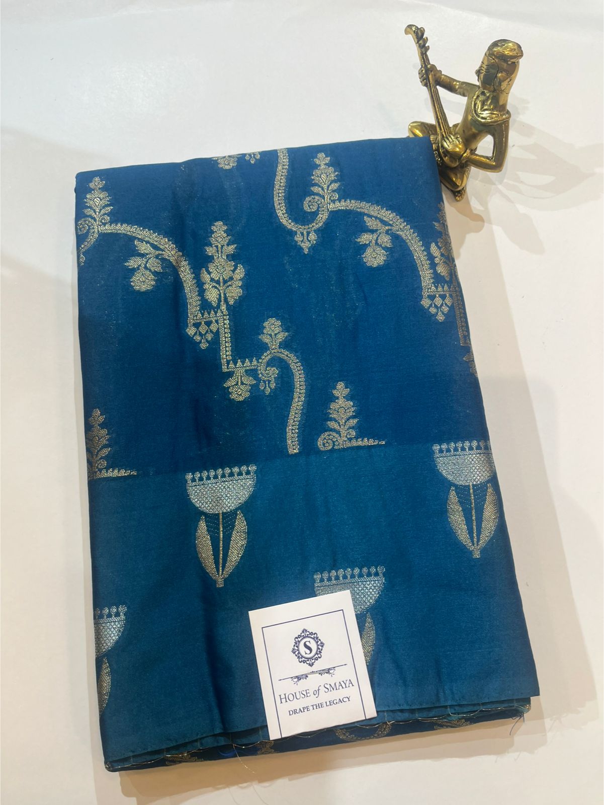 WhatsApp Image 2026-01-31 at 9.09.53 PM Royal Blue Semi Katana Saree with Antique Gold Woven Motifs - Image 1