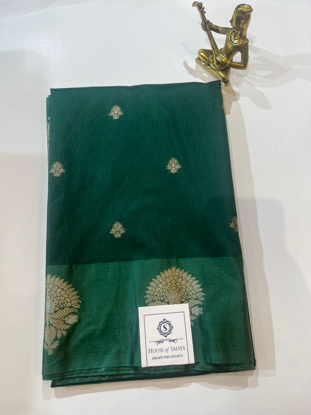 WhatsApp Image 2026-01-31 at 9.11.15 PM Emerald Green Semi Katana Saree with Gold Butta & Elegant Border - Image 1