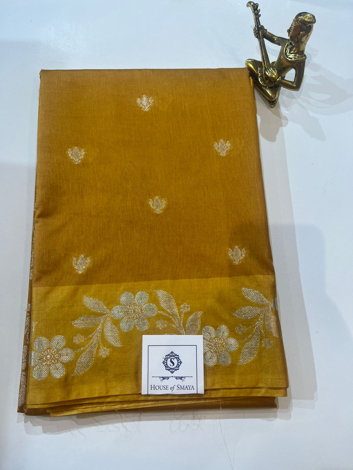 WhatsApp Image 2026-01-31 at 9.11.54 PM (1) Mustard Yellow Semi Katana Saree with Gold Butta & Floral Border - Image 1