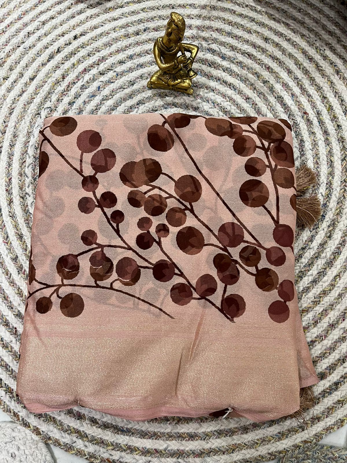 WhatsApp Image 2026-02-15 at 7.00.03 PM (1) Blush Pink Georgette Saree with Brown Botanical Print & Shimmer Border - Image 1