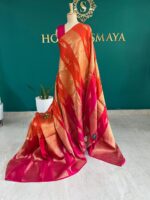Dual Tone Rani Pink & Orange Silk Saree with Rich Gold Zari Border
