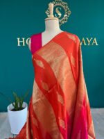 Dual Tone Rani Pink & Orange Silk Saree with Rich Gold Zari Border - Image 2