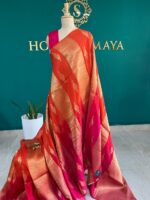 Dual Tone Rani Pink & Orange Silk Saree with Rich Gold Zari Border - Image 3