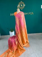 Dual Tone Pink & Peach Soft Silk Saree with Rich Gold Zari Border - Image 3