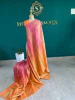 Dual Tone Pink & Peach Soft Silk Saree with Rich Gold Zari Border