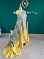 Pastel Blue & Lemon Yellow Dual Tone Soft Silk Saree with Rich Gold Zari Border